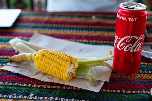 Corn on the cob and Coke